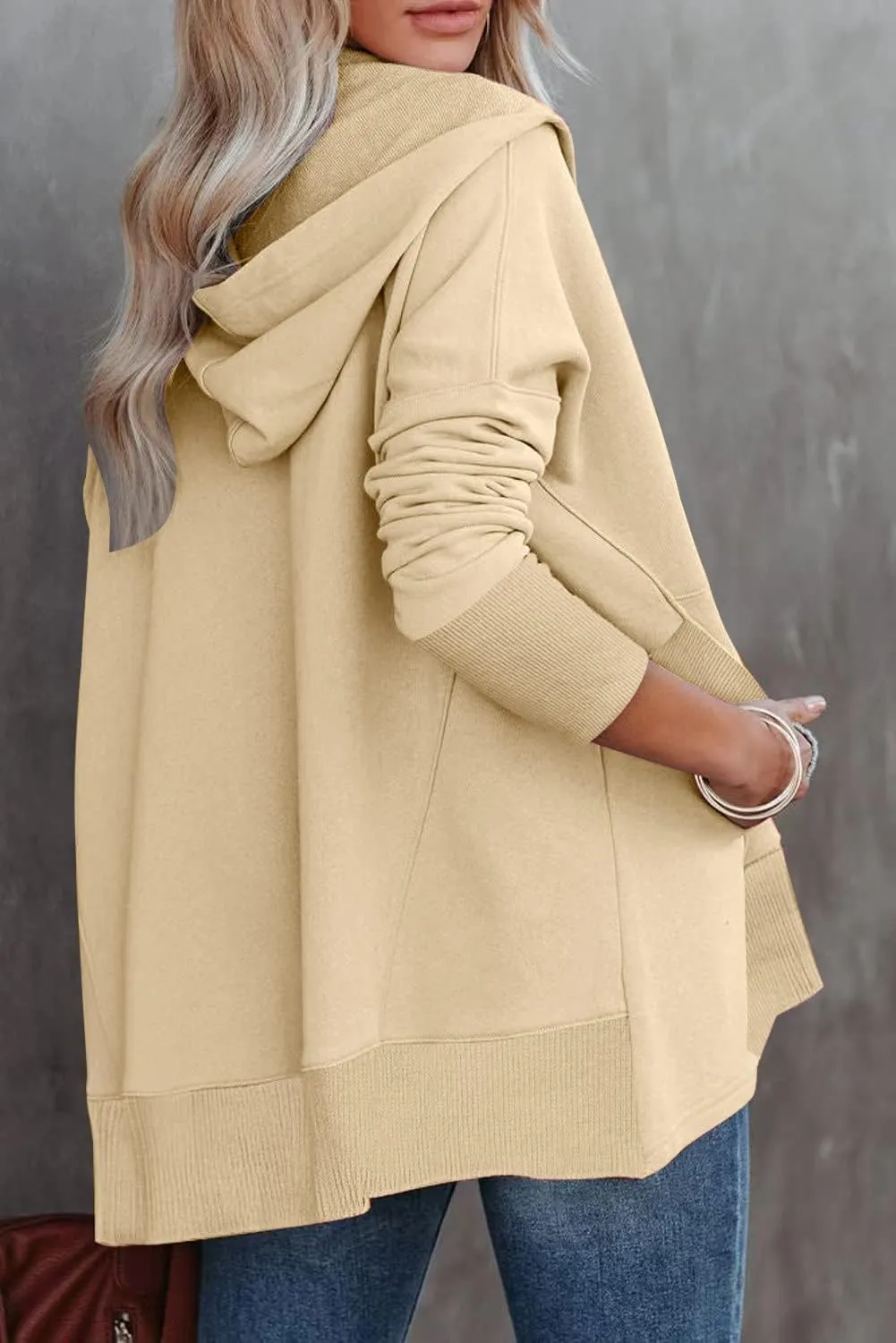 Glanzition Women Casual Hooded Sweatshirt Button Up V Neck Pullover Sweatshirts Oversized Tops with Pockets
