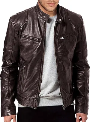 GOFULY Leather Jacket Men Big And Tall Outdoor Zip Up Stand Collar Jacket Faux Leather Motocycle Coats Outwear With Pockets