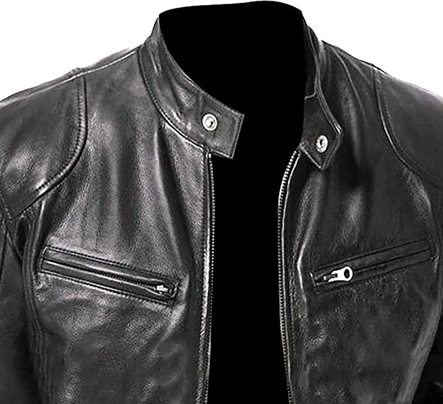 GOFULY Leather Jacket Men Big And Tall Outdoor Zip Up Stand Collar Jacket Faux Leather Motocycle Coats Outwear With Pockets