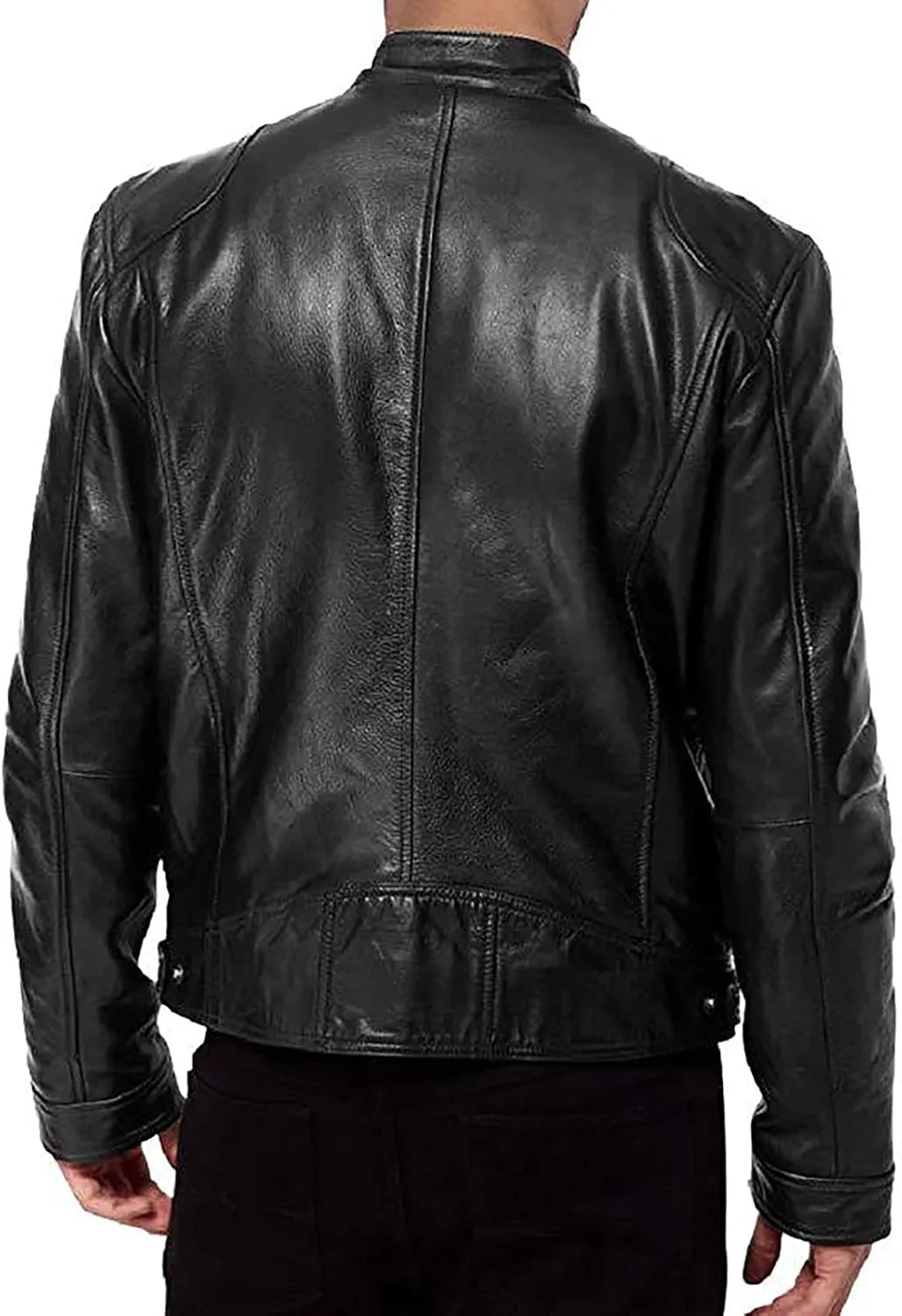 GOFULY Leather Jacket Men Big And Tall Outdoor Zip Up Stand Collar Jacket Faux Leather Motocycle Coats Outwear With Pockets