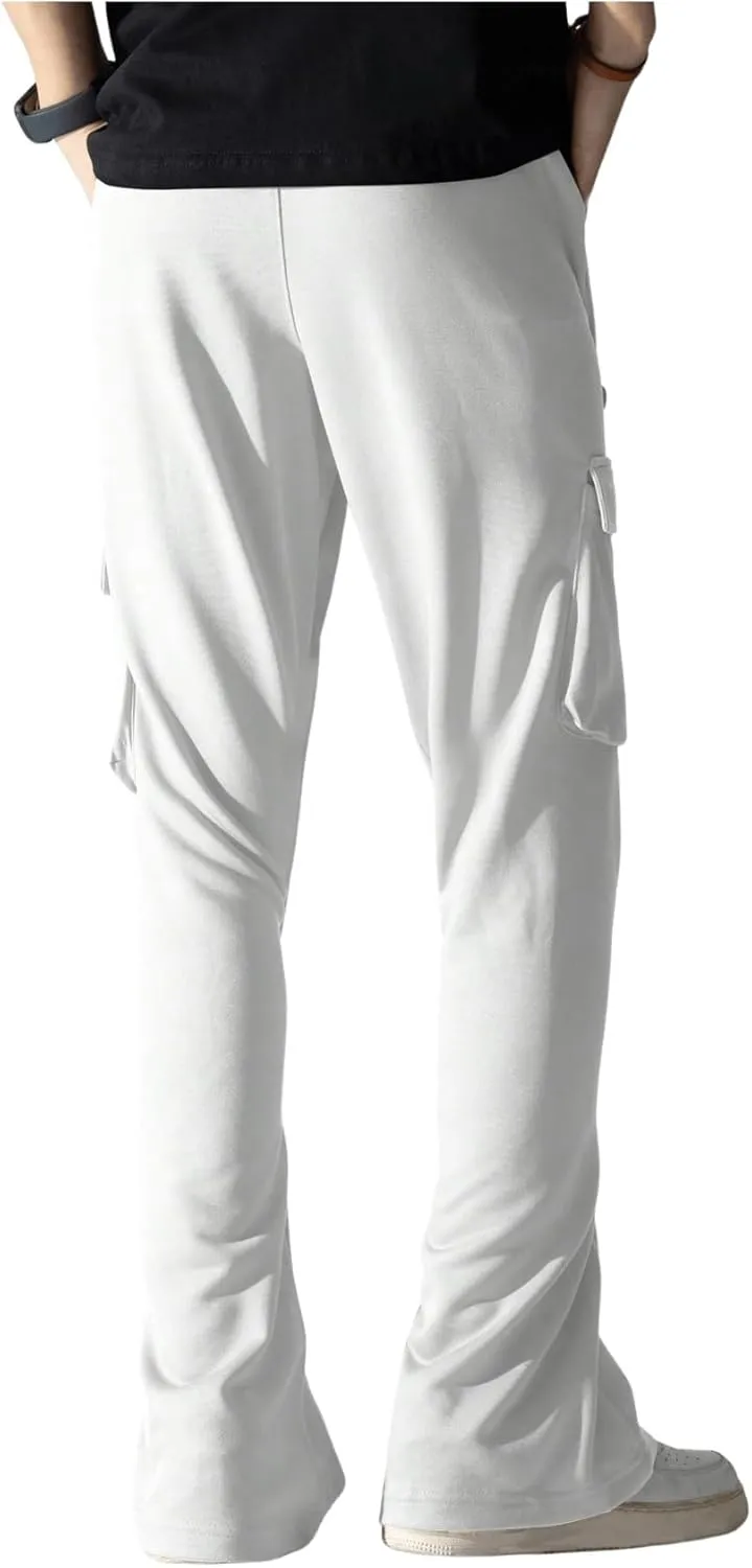 GORGLITTER Men's Stacked Wide Leg Cargo Pants Baggy Y2K Elastic Drawstring Trouser Street Pants