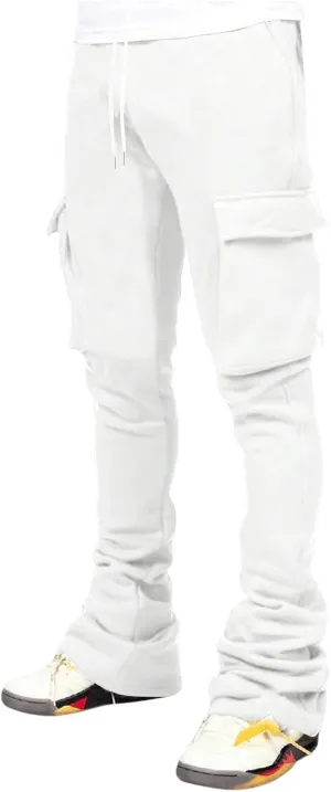 GORGLITTER Men's Stacked Wide Leg Cargo Pants Baggy Y2K Elastic Drawstring Trouser Street Pants