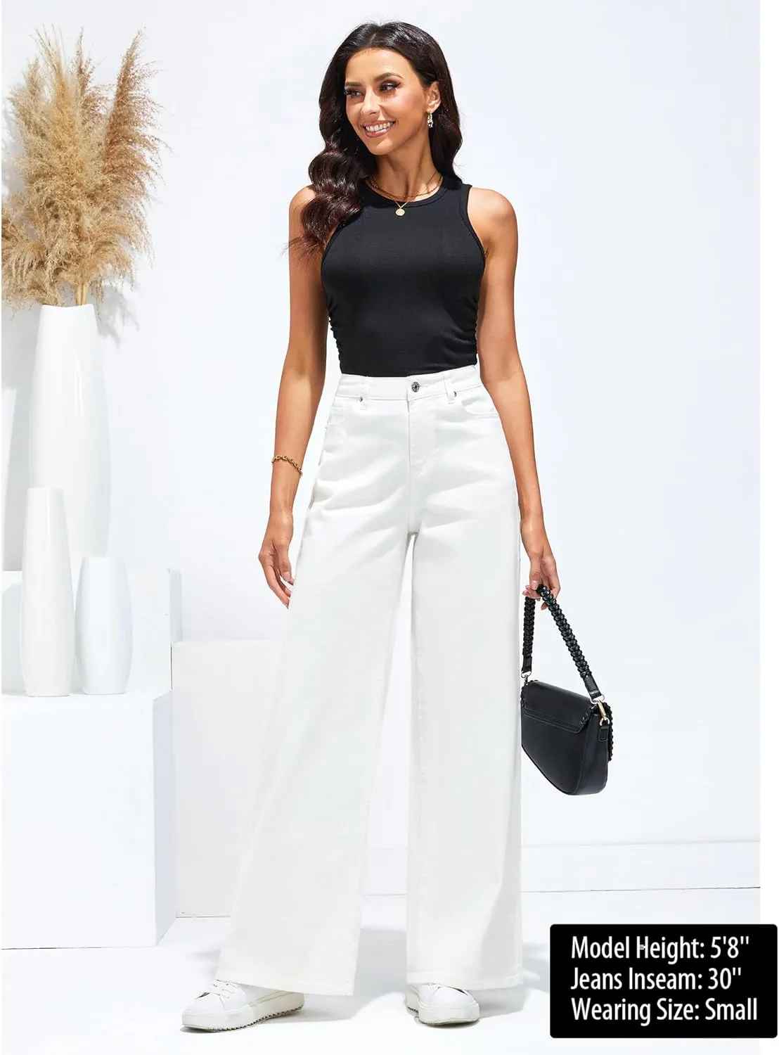 GRAPENT Wide Leg Jeans for Women Trendy High Waisted Stretchy Denim Pants 90s Baggy Jeans Trouser Jeans with Pockets