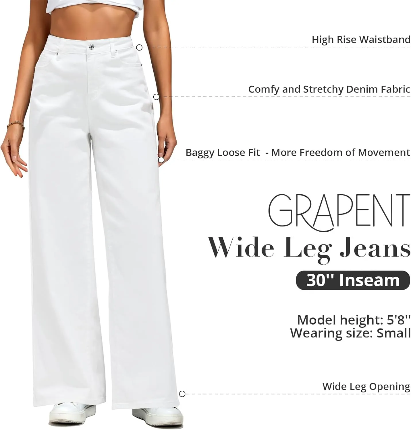 GRAPENT Wide Leg Jeans for Women Trendy High Waisted Stretchy Denim Pants 90s Baggy Jeans Trouser Jeans with Pockets