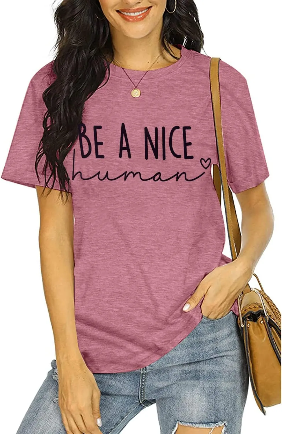 Graphic Tees for Women Be A Nice Human Letter Print Shirts Cute Love Heart Graphic Funny Summer Casual Short Sleeve Tops