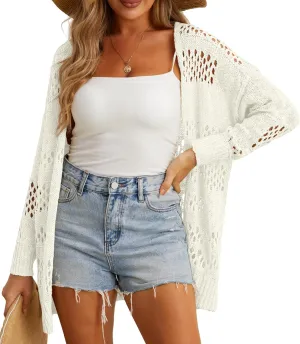 GRECERELLE 2025 Women Summer Crochet Boho Long Sleeve Lightweight Oversized Open Front Cardigan Sweaters Kimonos Tops