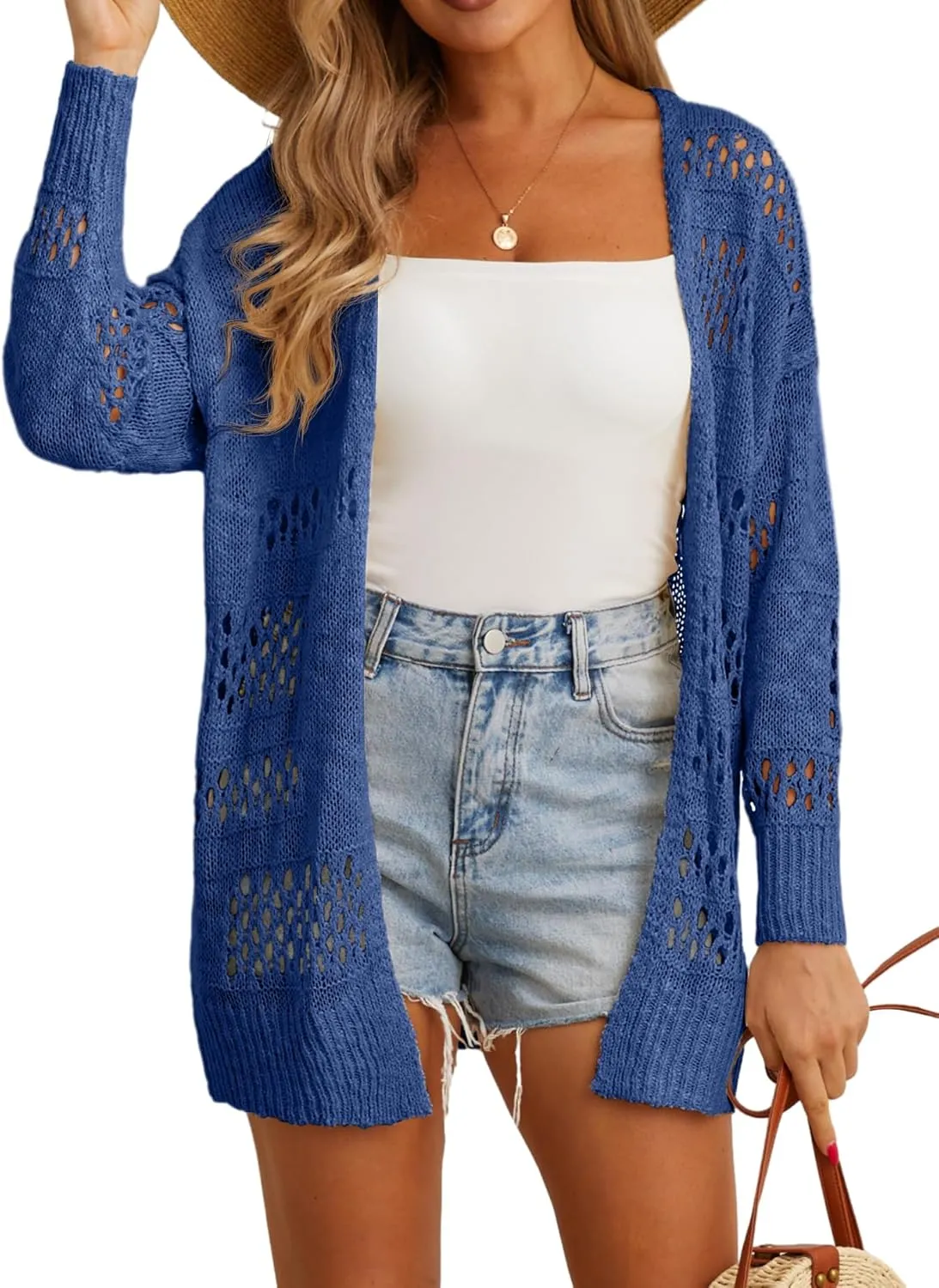 GRECERELLE 2025 Women Summer Crochet Boho Long Sleeve Lightweight Oversized Open Front Cardigan Sweaters Kimonos Tops