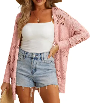 GRECERELLE 2025 Women Summer Crochet Boho Long Sleeve Lightweight Oversized Open Front Cardigan Sweaters Kimonos Tops