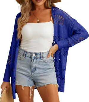 GRECERELLE 2025 Women Summer Crochet Boho Long Sleeve Lightweight Oversized Open Front Cardigan Sweaters Kimonos Tops