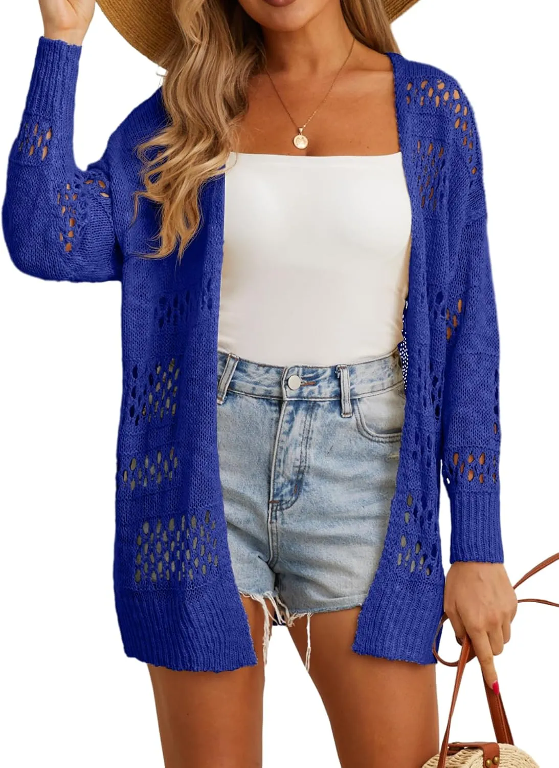 GRECERELLE 2025 Women Summer Crochet Boho Long Sleeve Lightweight Oversized Open Front Cardigan Sweaters Kimonos Tops