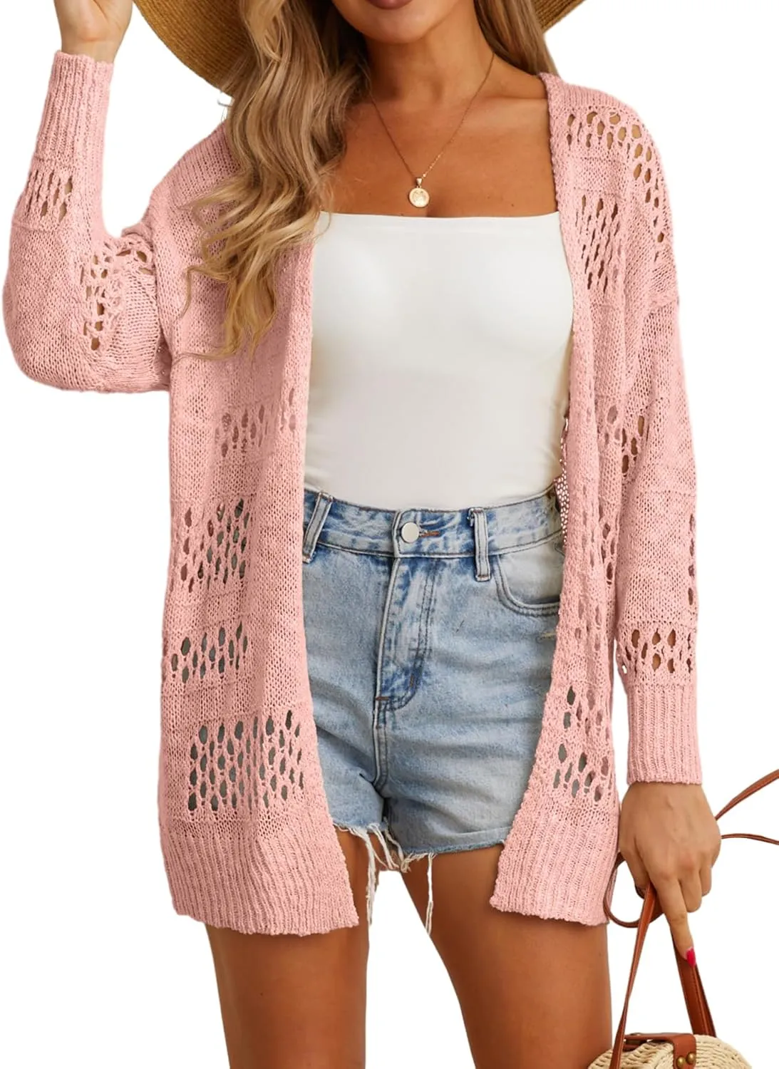 GRECERELLE 2025 Women Summer Crochet Boho Long Sleeve Lightweight Oversized Open Front Cardigan Sweaters Kimonos Tops