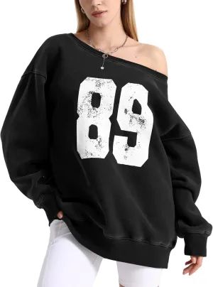 Hatant Off the Shoulder Sweatshirts Womens Graphic Hoodies Jersey Sweatshirts Off Shoulder Sweat Pullover Hoodies for Women