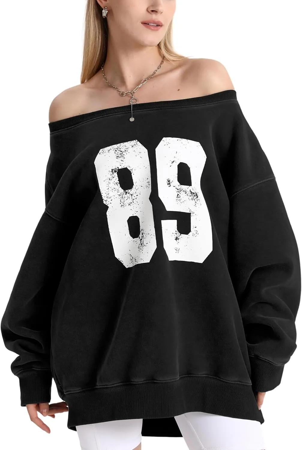 Hatant Off the Shoulder Sweatshirts Womens Graphic Hoodies Jersey Sweatshirts Off Shoulder Sweat Pullover Hoodies for Women