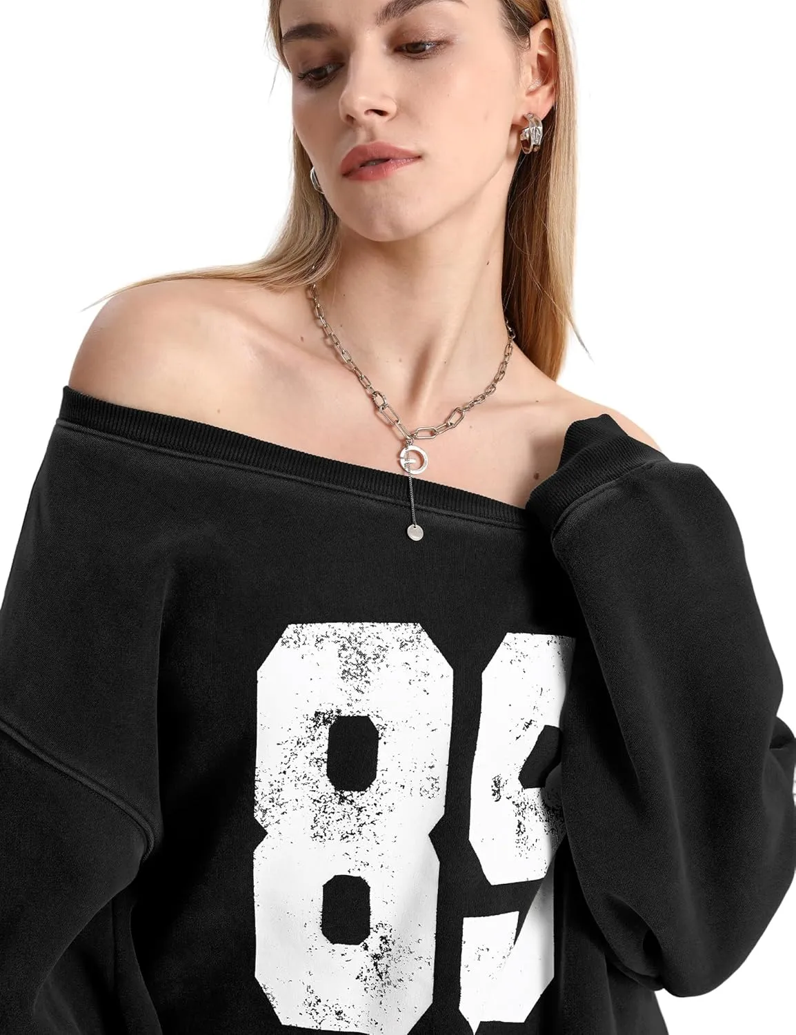 Hatant Off the Shoulder Sweatshirts Womens Graphic Hoodies Jersey Sweatshirts Off Shoulder Sweat Pullover Hoodies for Women