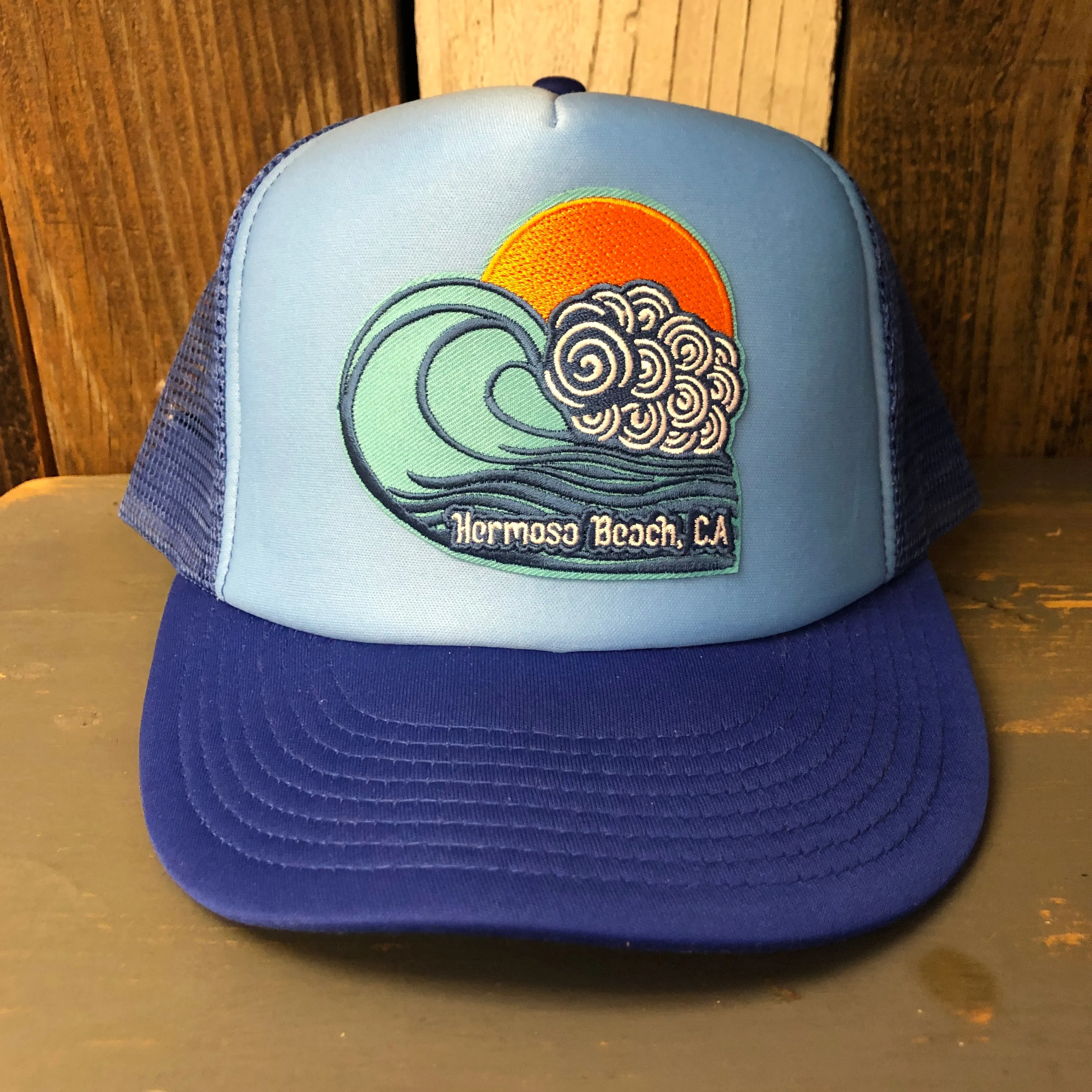 Hermosa Beach TUBULAR High Crown 5 Panel Trucker Cap, Foam/Mesh - Columbia Blue/Royal