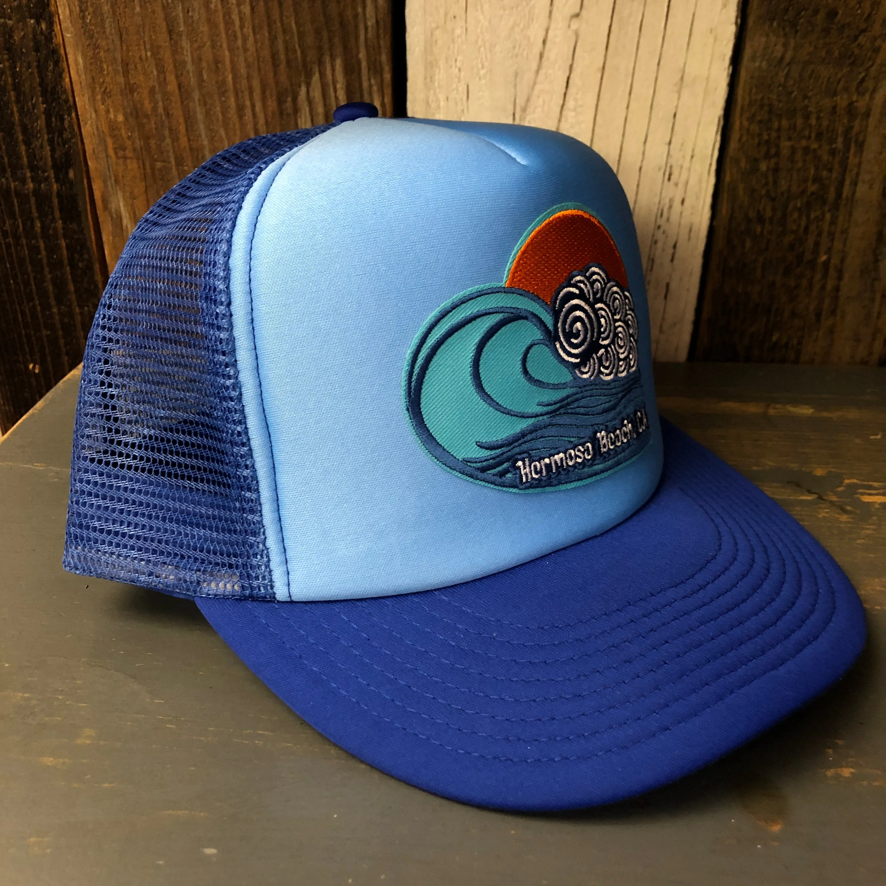 Hermosa Beach TUBULAR High Crown 5 Panel Trucker Cap, Foam/Mesh - Columbia Blue/Royal
