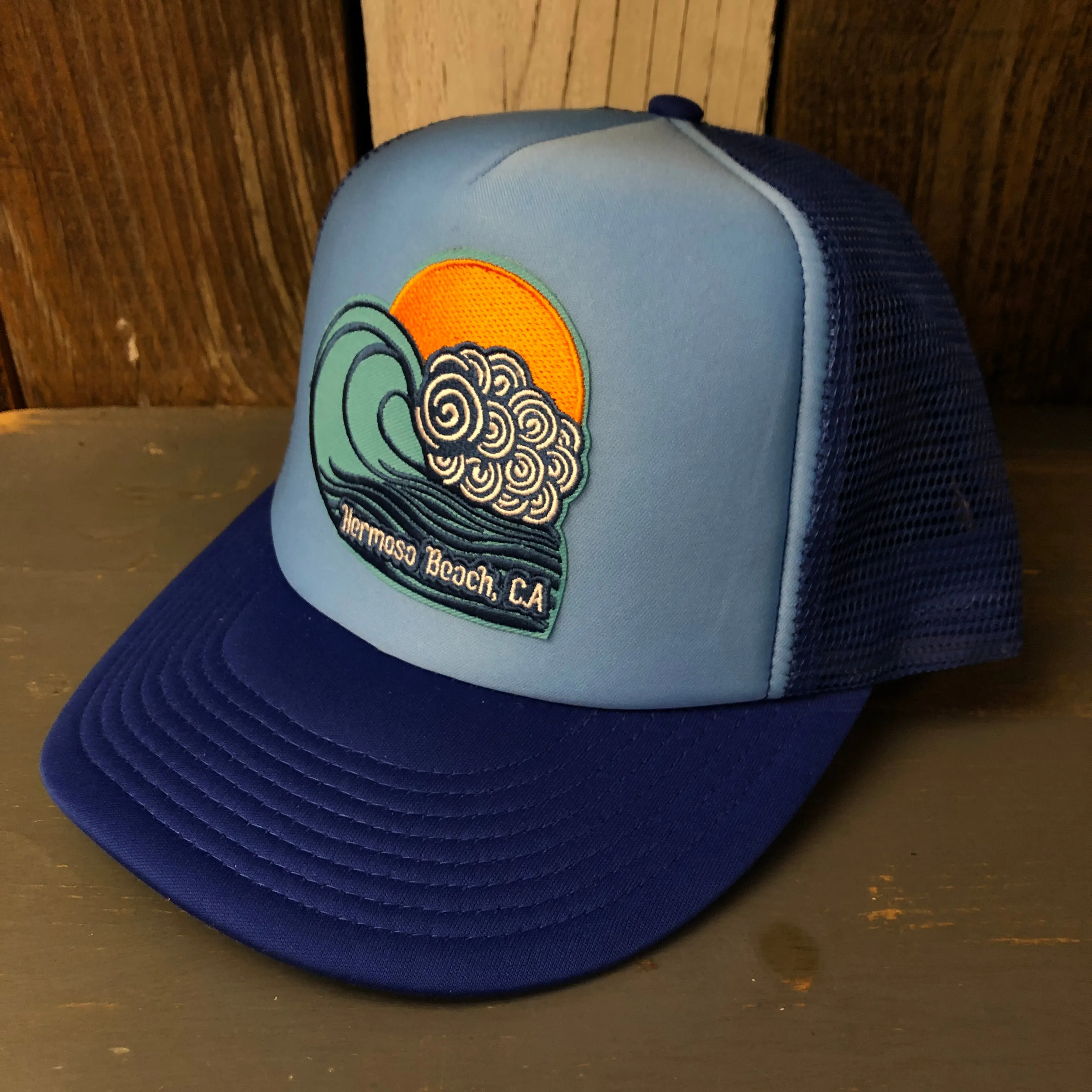 Hermosa Beach TUBULAR High Crown 5 Panel Trucker Cap, Foam/Mesh - Columbia Blue/Royal