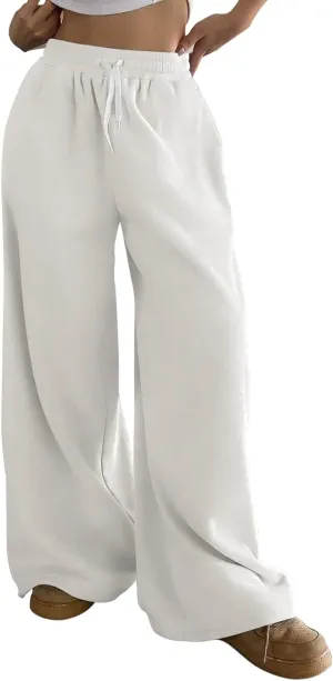 HeSaYep Fleece Lined Sweatpants for Women Winter Warm Wide Leg Drawstring Cuffs Baggy Sweat Pants with Pockets