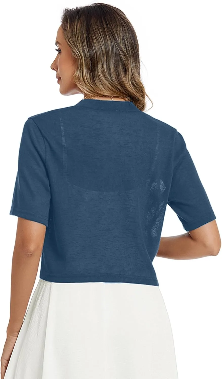 Heymoments Women's Thin Shrugs Short Sleeve Lightweight Cropped Tops Open Front Knitted Cardigan for Dress Summer Bolero
