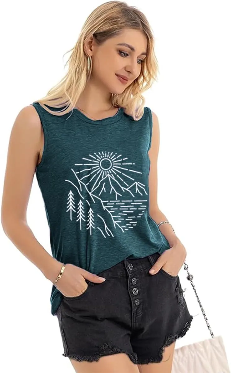 Hiking Mountain Shirts Women Funny Adventure Graphic Tank Top Summer Outdoor Camping Sleeveless Tee