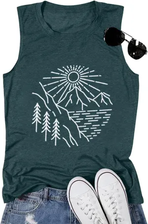 Hiking Mountain Shirts Women Funny Adventure Graphic Tank Top Summer Outdoor Camping Sleeveless Tee