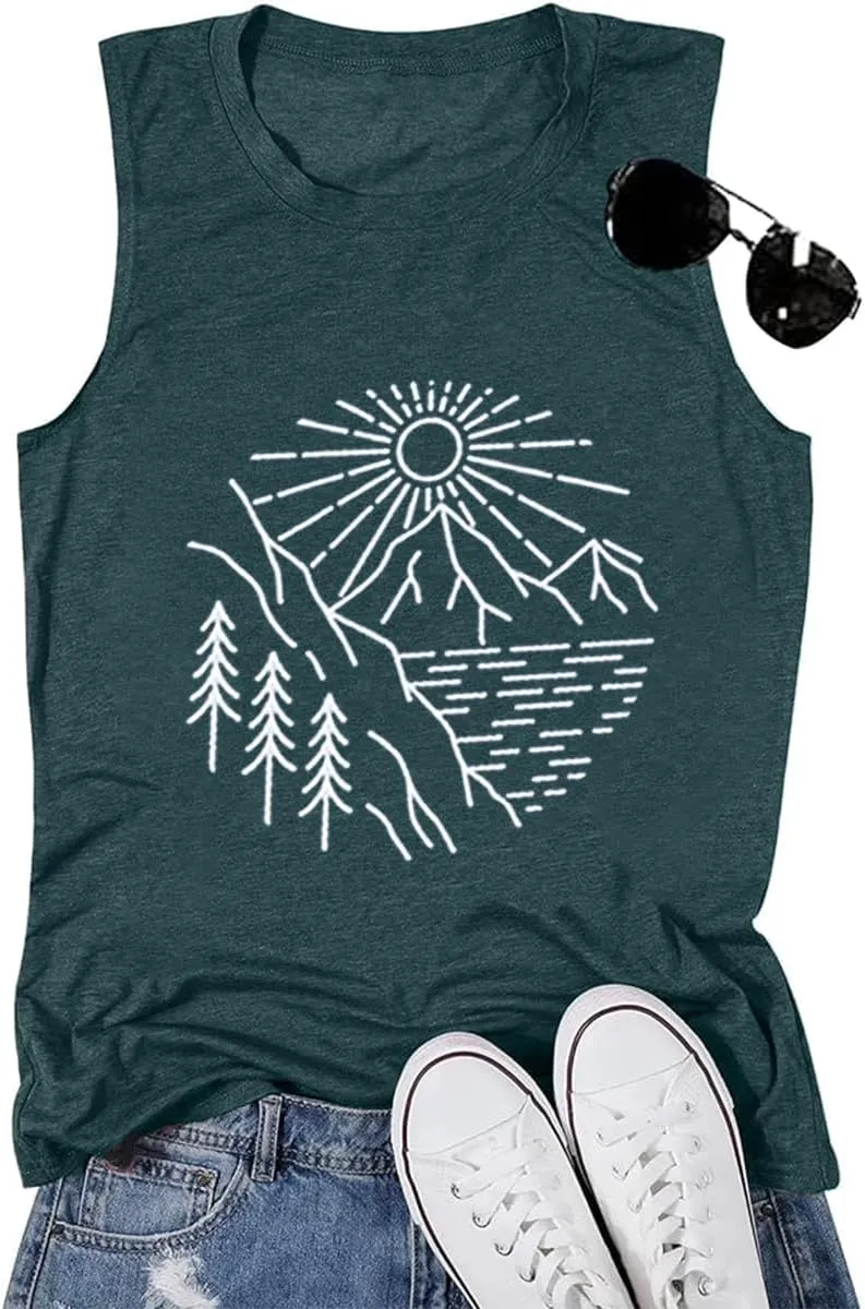 Hiking Mountain Shirts Women Funny Adventure Graphic Tank Top Summer Outdoor Camping Sleeveless Tee
