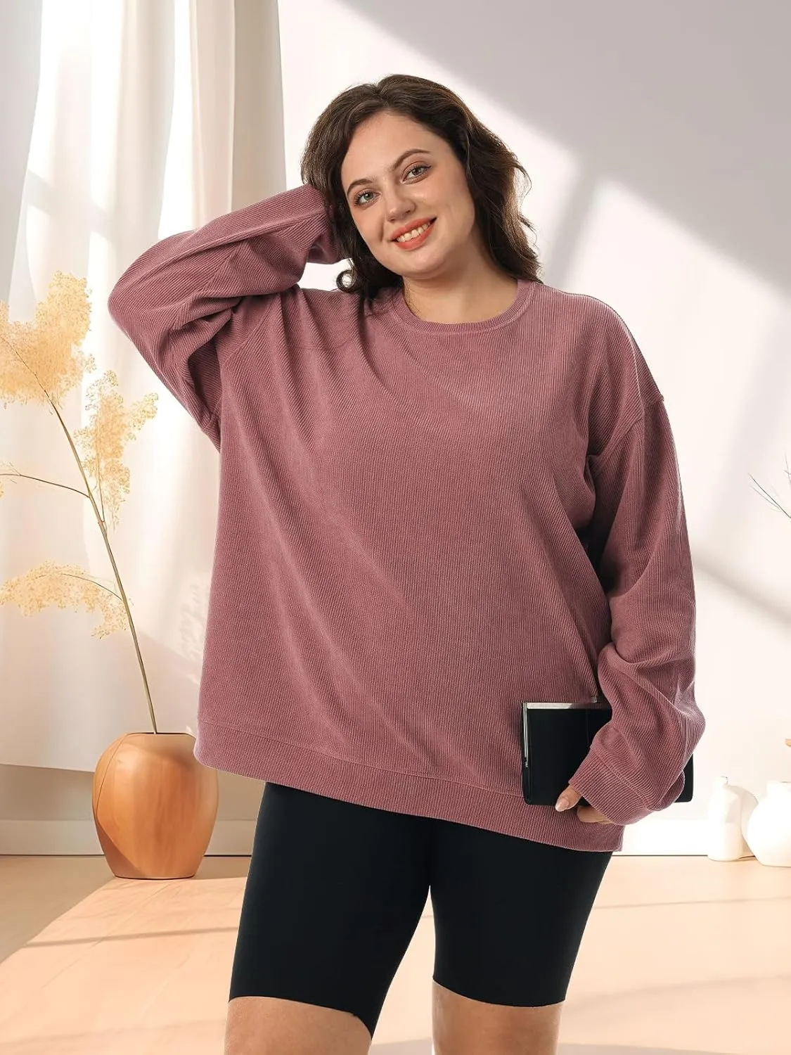 HOdo Women's Plus Size Sweatshirts Oversized Pullover Long Sleeve Tops Crew Neck Sweat Shirt Casual Loose Fitting 1X-5X