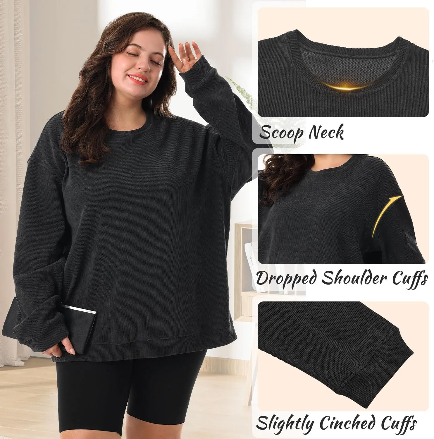 HOdo Women's Plus Size Sweatshirts Oversized Pullover Long Sleeve Tops Crew Neck Sweat Shirt Casual Loose Fitting 1X-5X