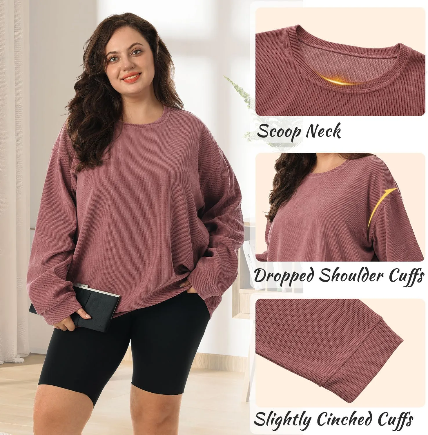 HOdo Women's Plus Size Sweatshirts Oversized Pullover Long Sleeve Tops Crew Neck Sweat Shirt Casual Loose Fitting 1X-5X