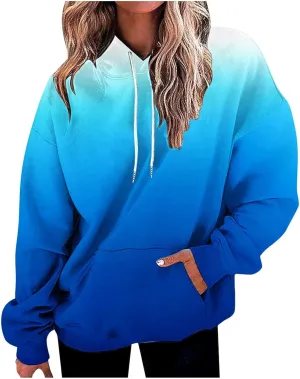 Hoodies For Women Gradient Long Sleeve Oversized Sweatshirts Loose Fit Drawstring Trendy Pullover Tops with Pocket 2024