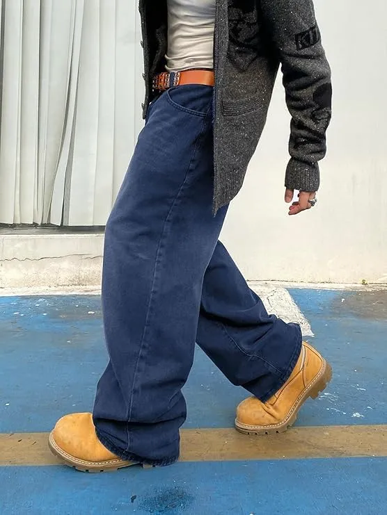 HUNGSON Mens Baggy Jeans for Men Women Wide Leg Denim Pants Casual Loose Fit Long Trousers Streetwear Hip Hop Jeans