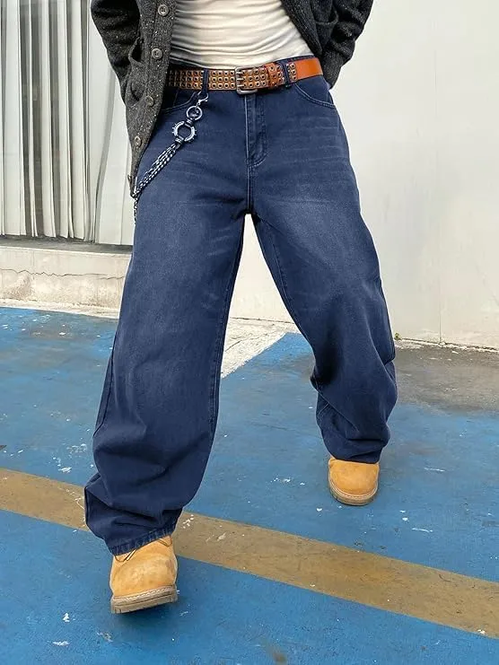 HUNGSON Mens Baggy Jeans for Men Women Wide Leg Denim Pants Casual Loose Fit Long Trousers Streetwear Hip Hop Jeans