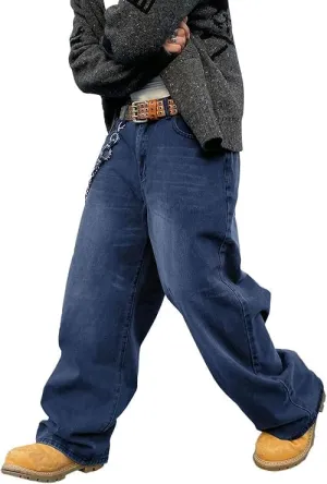 HUNGSON Mens Baggy Jeans for Men Women Wide Leg Denim Pants Casual Loose Fit Long Trousers Streetwear Hip Hop Jeans