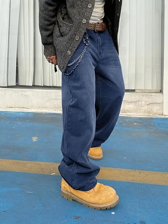 HUNGSON Mens Baggy Jeans for Men Women Wide Leg Denim Pants Casual Loose Fit Long Trousers Streetwear Hip Hop Jeans