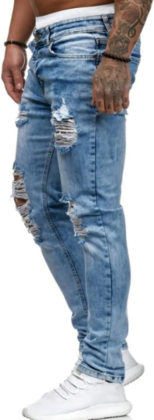 HUNGSON Men's Ripped Skinny Jeans Stretchy Slim Fit Jeans Pants for Men
