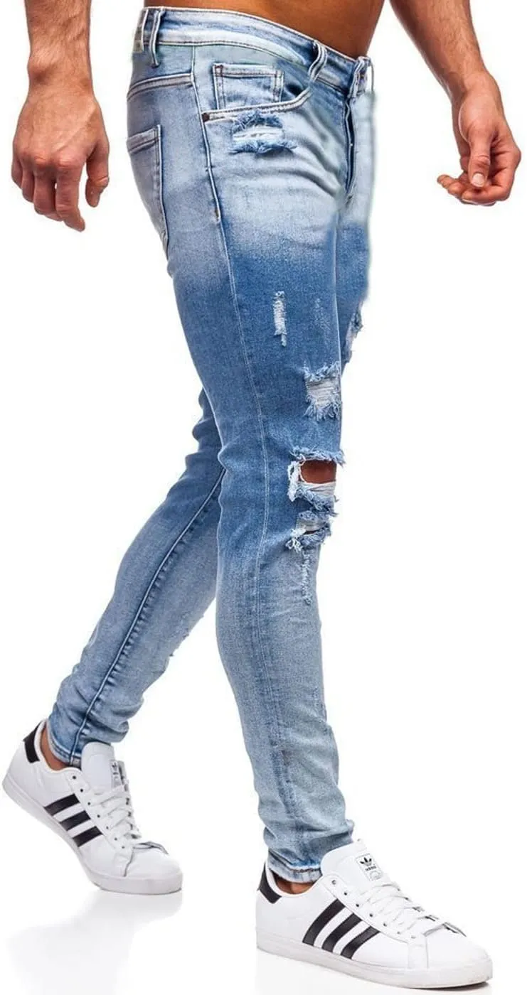 HUNGSON Men's Ripped Skinny Jeans Stretchy Slim Fit Jeans Pants for Men