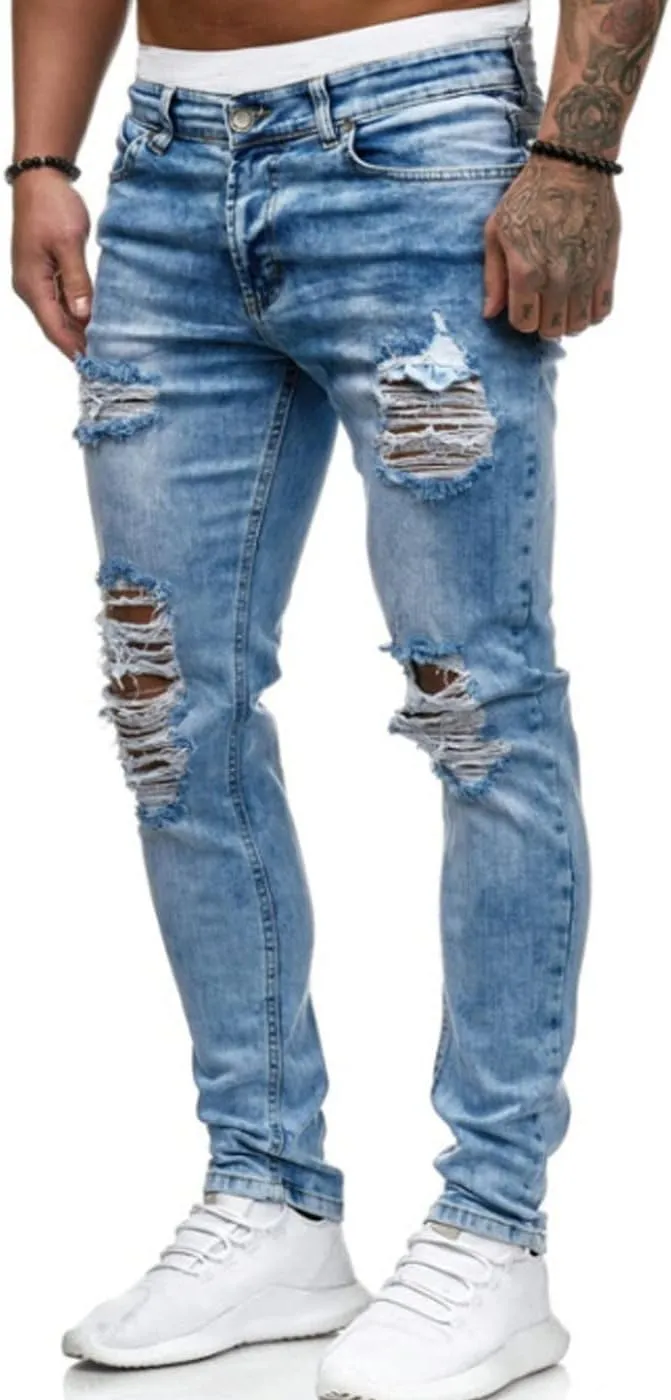 HUNGSON Men's Ripped Skinny Jeans Stretchy Slim Fit Jeans Pants for Men