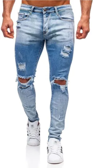 HUNGSON Men's Ripped Skinny Jeans Stretchy Slim Fit Jeans Pants for Men