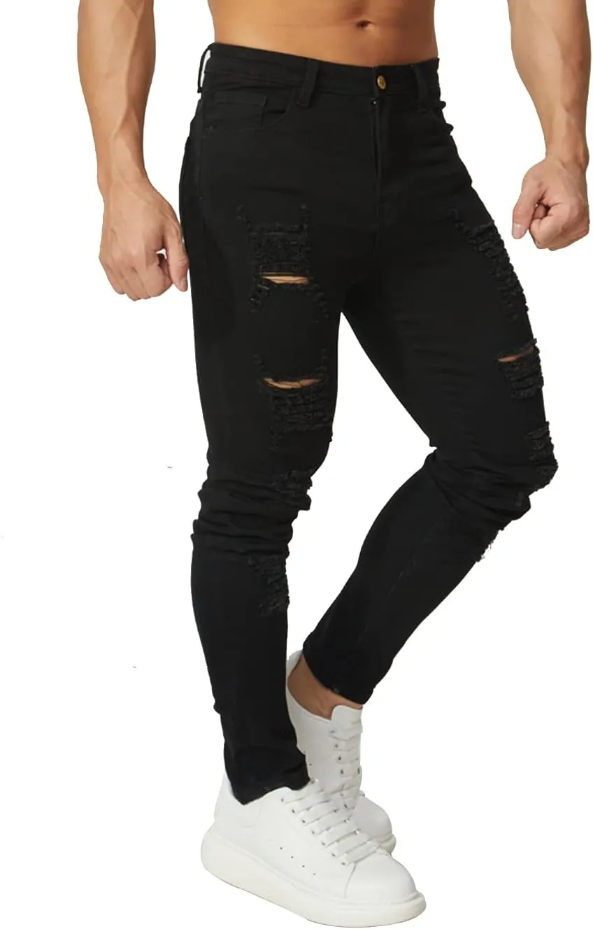 HUNGSON Men's Ripped Skinny Jeans Stretchy Slim Fit Jeans Pants for Men