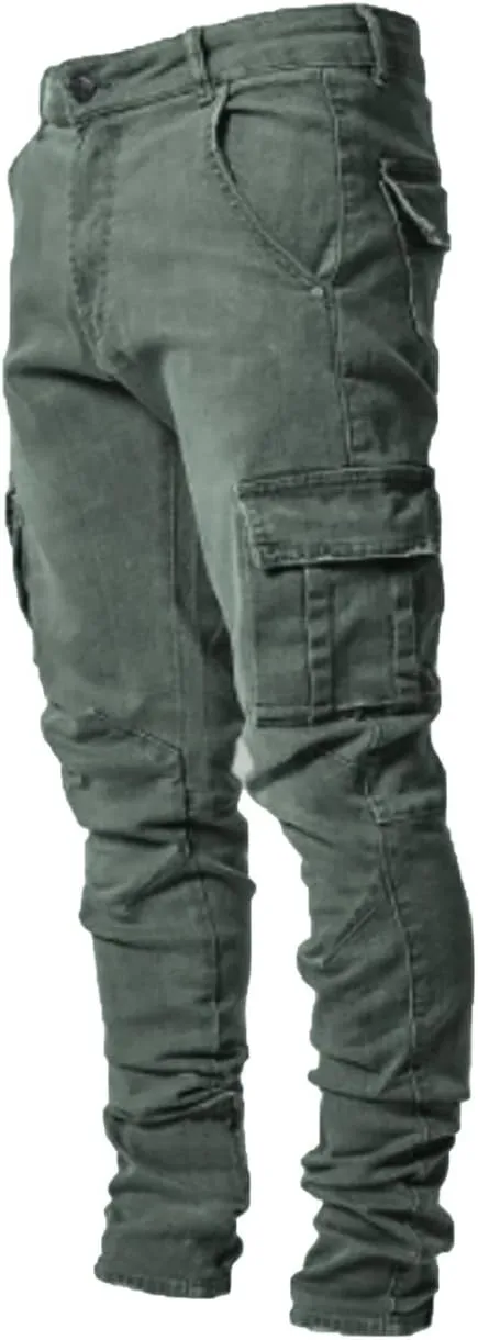 HUNGSON Men's Slim Fit Stretch Jeans Ripped Skinny Jeans for Men, Distressed Straight Leg Fashion Comfort Flex Waist Pants