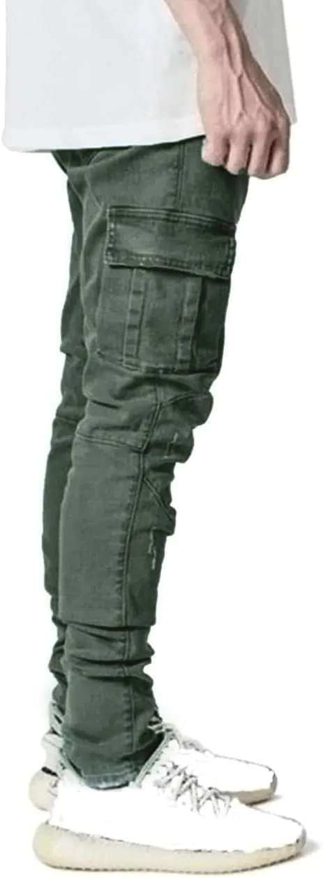 HUNGSON Men's Slim Fit Stretch Jeans Ripped Skinny Jeans for Men, Distressed Straight Leg Fashion Comfort Flex Waist Pants