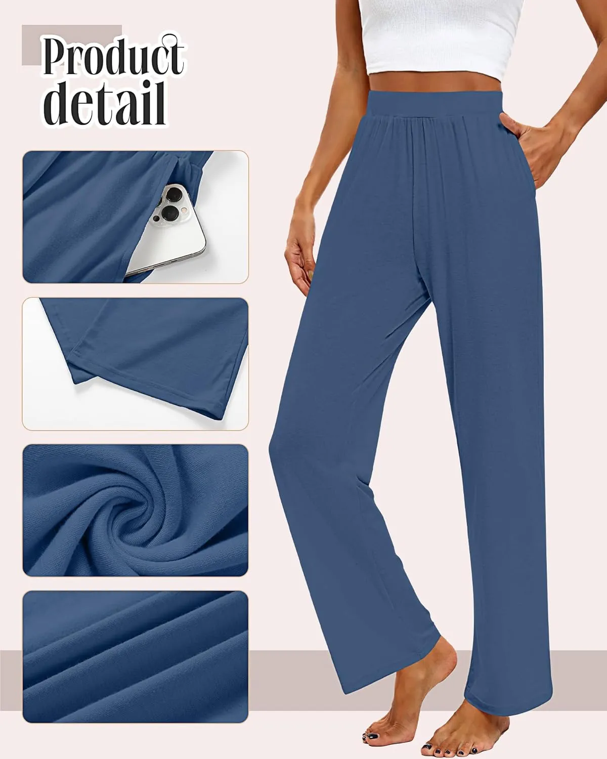 Huukeay 3 Pack Women's Lounge Pants, Cozy Wide Leg Lounge Pants with Pockets Loose Flowy Yoga Sweatpants Workout Comfy Jogger