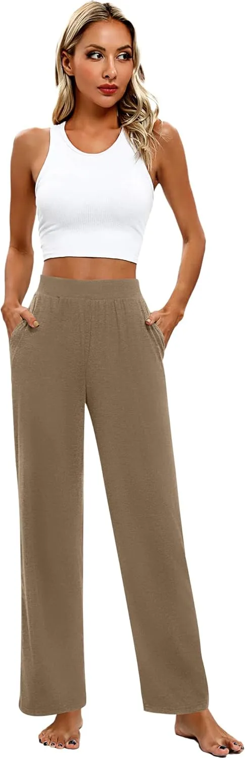 Huukeay 3 Pack Women's Lounge Pants, Cozy Wide Leg Lounge Pants with Pockets Loose Flowy Yoga Sweatpants Workout Comfy Jogger