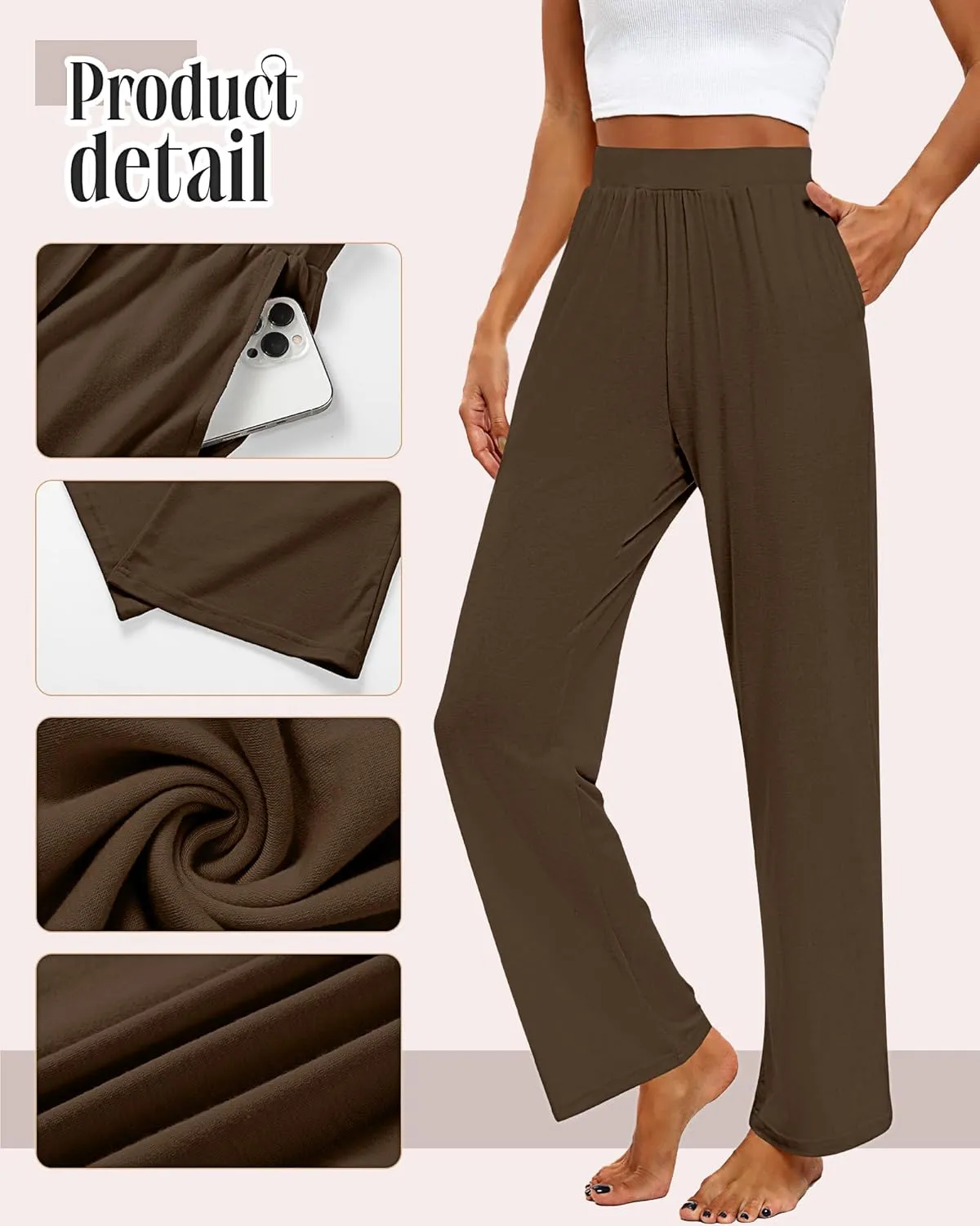Huukeay 3 Pack Women's Lounge Pants, Cozy Wide Leg Lounge Pants with Pockets Loose Flowy Yoga Sweatpants Workout Comfy Jogger