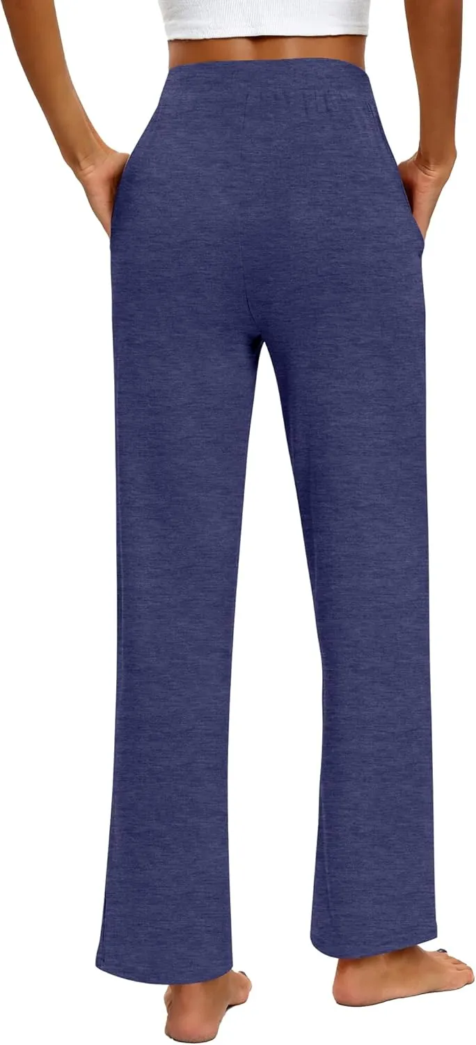 Huukeay 3 Pack Women's Lounge Pants, Cozy Wide Leg Lounge Pants with Pockets Loose Flowy Yoga Sweatpants Workout Comfy Jogger