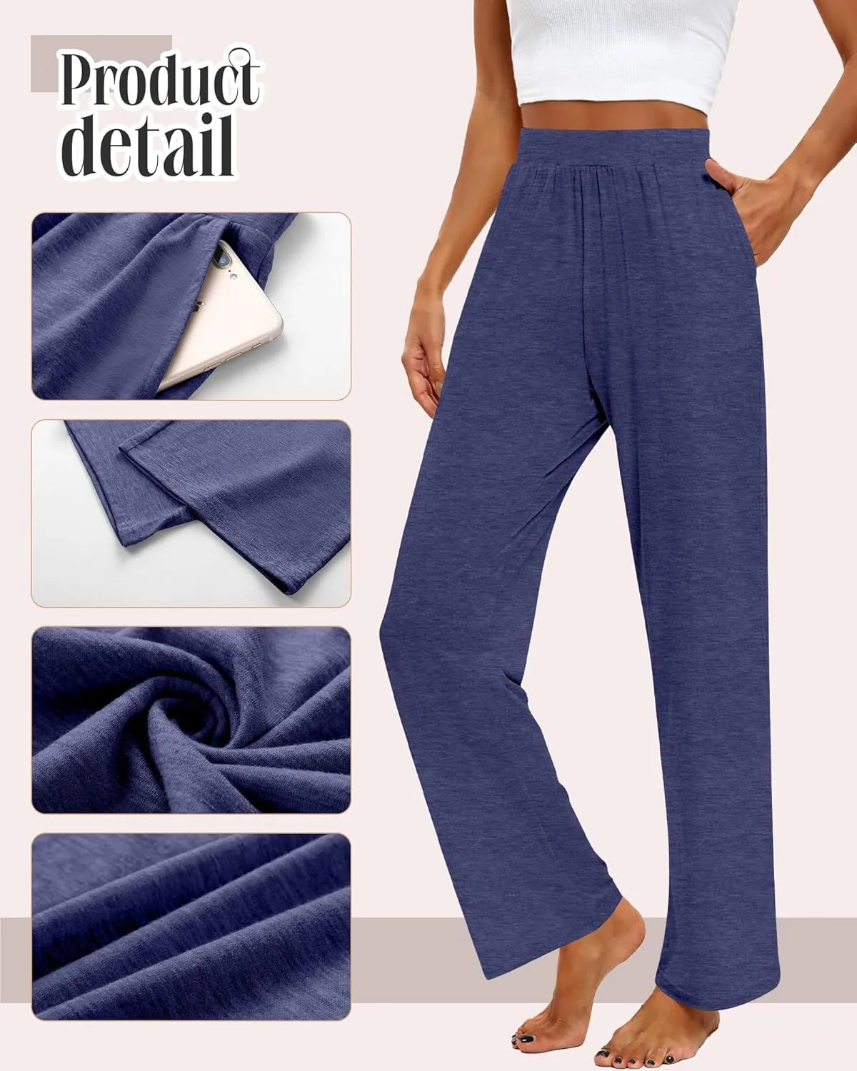 Huukeay 3 Pack Women's Lounge Pants, Cozy Wide Leg Lounge Pants with Pockets Loose Flowy Yoga Sweatpants Workout Comfy Jogger