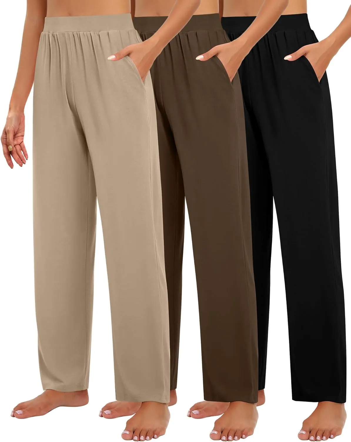 Huukeay 3 Pack Women's Lounge Pants, Cozy Wide Leg Lounge Pants with Pockets Loose Flowy Yoga Sweatpants Workout Comfy Jogger