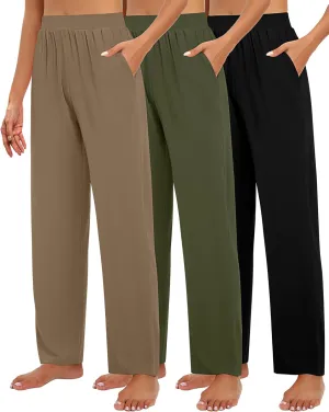 Huukeay 3 Pack Women's Lounge Pants, Cozy Wide Leg Lounge Pants with Pockets Loose Flowy Yoga Sweatpants Workout Comfy Jogger