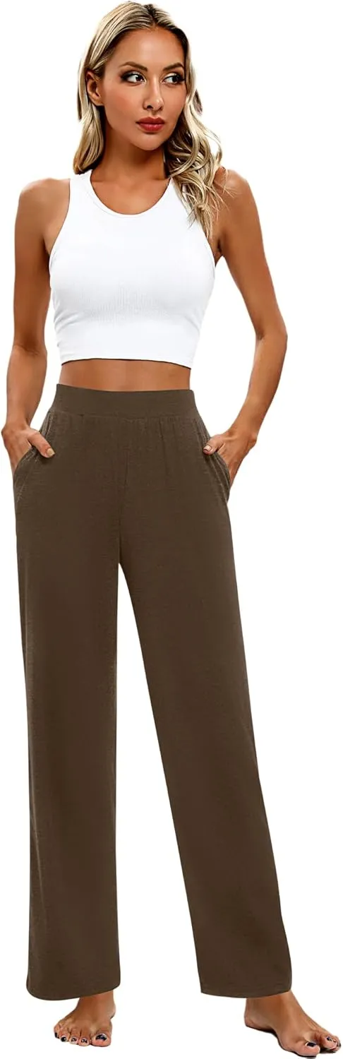 Huukeay 3 Pack Women's Lounge Pants, Cozy Wide Leg Lounge Pants with Pockets Loose Flowy Yoga Sweatpants Workout Comfy Jogger