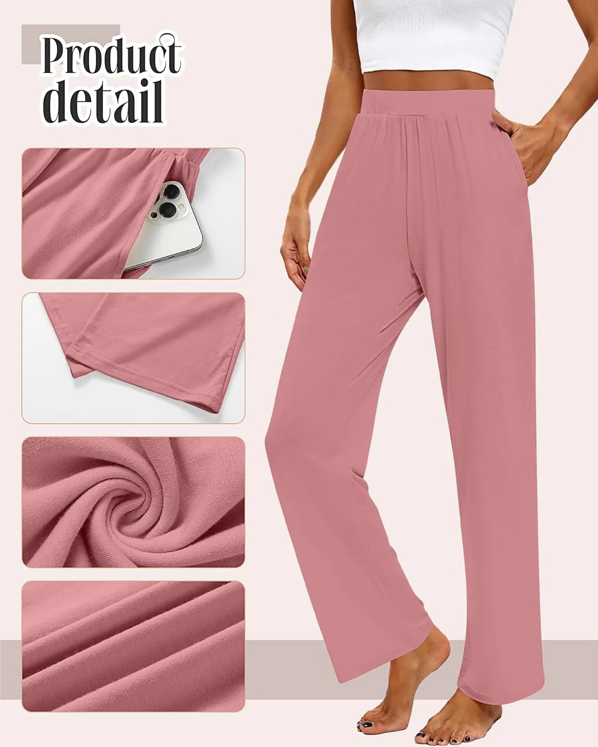 Huukeay 3 Pack Women's Lounge Pants, Cozy Wide Leg Lounge Pants with Pockets Loose Flowy Yoga Sweatpants Workout Comfy Jogger